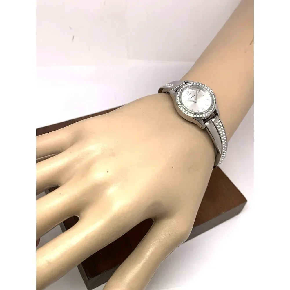 Timex Women's Watch TW2T58000 Quartz Gemmed Silver Dial Stainless Steel 23mm
